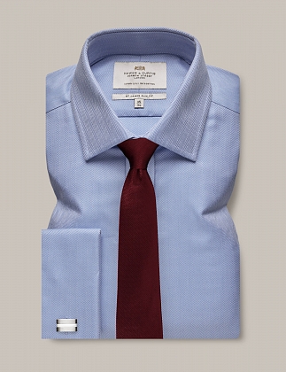 2Картинка Рубашка Hawes & Curtis Herringbone Blue Slim Fit Shirt Double Cuff